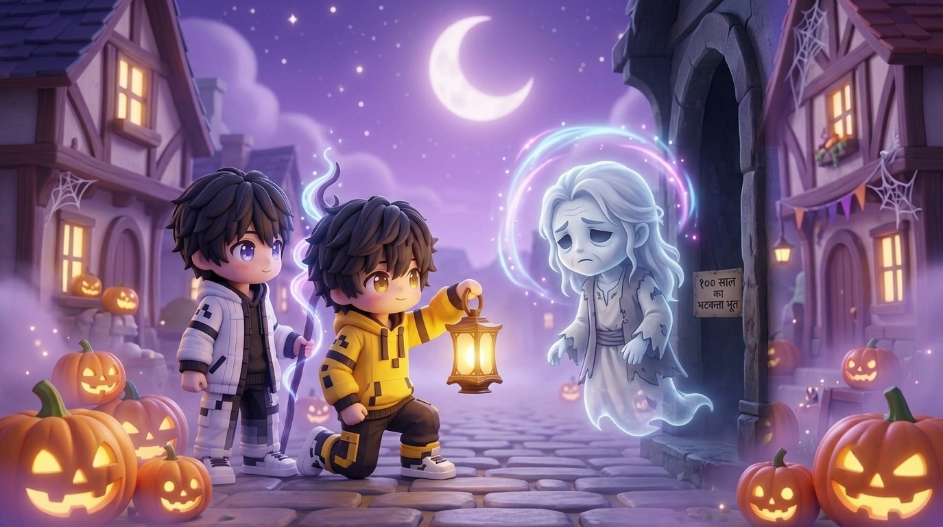 Abhay and Divyansh use a glowing lantern and gentle magic to help a wandering ghost